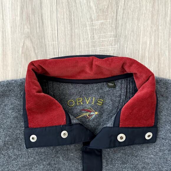 Orvis Dark Gray Wool Pullover with Corduroy Collar Size Medium - Picture 4 of 9